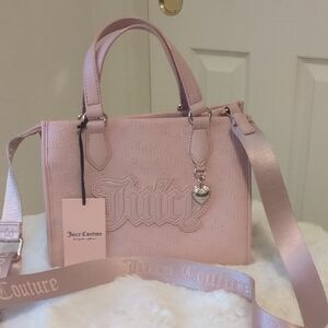 Juicy Couture Pink Diamond Embossed Mini Tote Satchel Crossbody Bag NWT